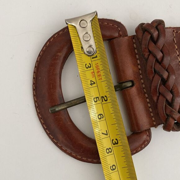 Vintage Brown Braided Leather Belt size max W 32”  2.25” wide Boho Preppy Beach - Picture 6 of 7